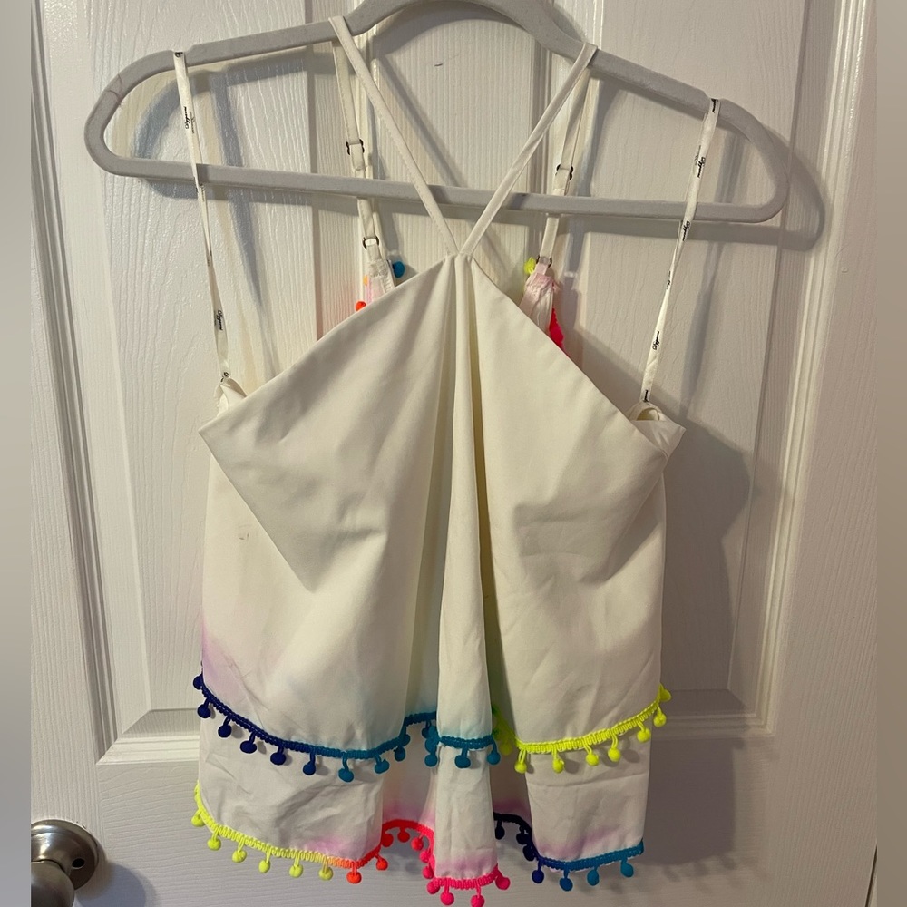 Boutique white top with tassels